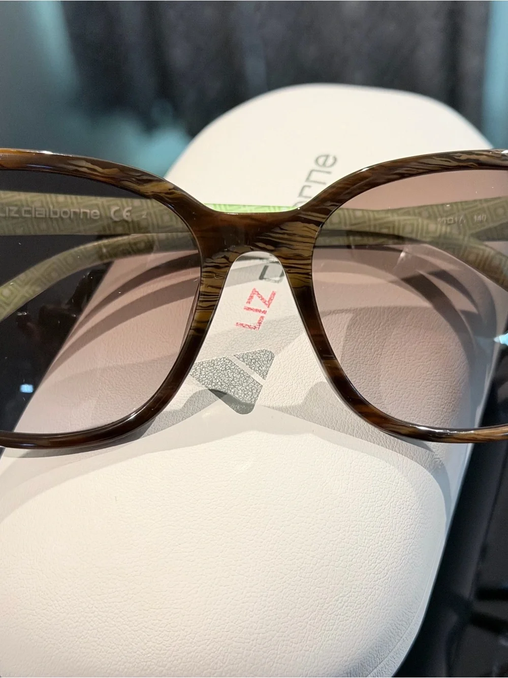 Liz Claiborne Tortoiseshell Frame Sunglasses with Green Temples
